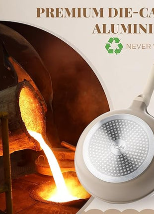 PRICUSIS Nonstick Frying Pan, 8/10/12 Inch Skillet with Stay Cool Handle, Stain/Scratch/Crack Proof, Induction Compatible & Oven Safe, Dishwasher Safe, PTFE & PFOA Free (12-Inch, Natural Linen)