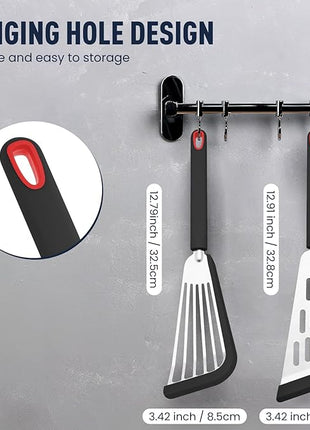 Silicone Fish Spatula Turner Set of 2,2-in-1 Heat Resistant Silicone Slotted Fish Spatulas for Nonstick Cookware,Flexible Thin Stainless Steel Slotted Fish Turner Spatula Flipper for Fish,Egg,Pancake