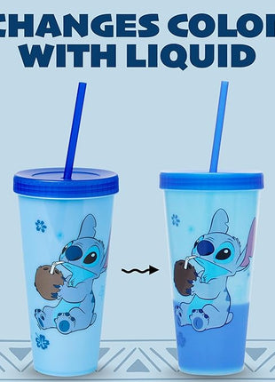 Silver Buffalo Disney Lilo and Stitch Angel Coconut Flowers 2 Pack Color Change Plastic Tumbler, 24-Ounce