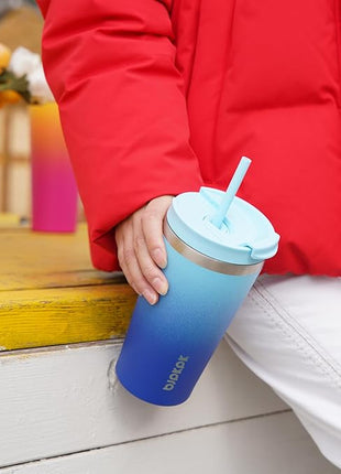 BJPKPK 30oz Insulated Tumbler With lid And Straw Stainless Steel Tumblers Travel Coffee Mug Reusable Thermal Cup,Sky