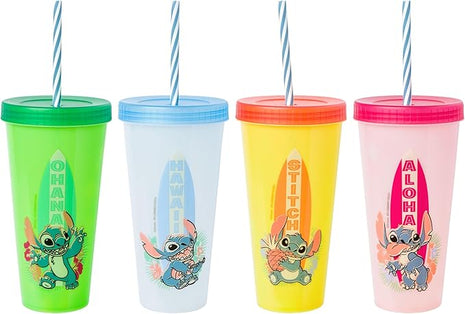 Silver Buffalo Disney Lilo and Stitch 4 Pack Color Changing Plastic Tumbler Set Featuring Stitch, 24 Ounces (Pack of 12)