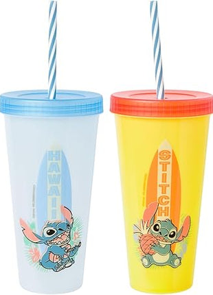 Silver Buffalo Disney Lilo and Stitch 4 Pack Color Changing Plastic Tumbler Set Featuring Stitch, 24 Ounces