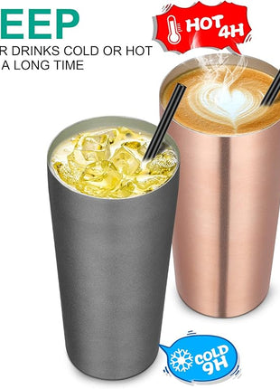 VEGOND 20oz Tumbler Bulk with Lid and Straw 6 Pack, Stainless Steel Vacuum Insulated Tumbler, Double Wall Coffee Cup Travel Mug, Rose Gold