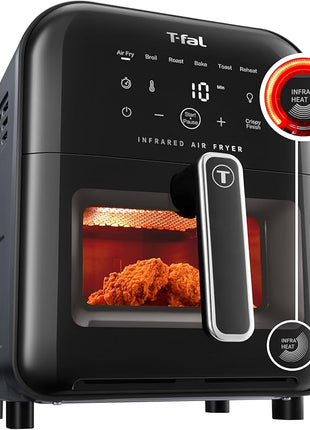 T-fal Infrared Air Fryer, 2x Faster Than Traditional Heating*, Large Air Fryer Toaster Oven Combo, 6 Qt Digital Touch Screen, 7-in-1 Cooking Functions, No-Shake Technology, 1550W, Black,