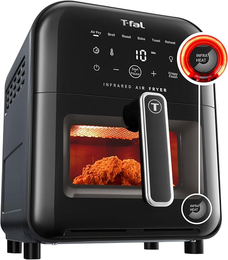 T-fal Infrared Air Fryer, 2x Faster Than Traditional Heating*, Large Air Fryer Toaster Oven Combo, 6 Qt Digital Touch Screen, 7-in-1 Cooking Functions, No-Shake Technology, 1550W, Black,
