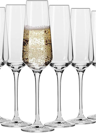 Krosno Crystal Champagne Flute Glasses, Set of 6, 6.1 oz, Avant-Garde Collection, Classic Shape for Timeless Style, Ideal for Mimosas, Prosecco, Sparkling Wine, Dishwasher Safe, Made in Europe