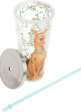 Spoontiques - Glitter Filled Acrylic Tumbler - Glitter Cup with Straw - 20 oz - Stainless Steel Locking Lid with Straw - Double Wall Insulated - BPA Free - Scooby Doo