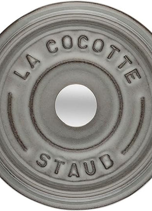 staub La Cocotte Round 40509-474 Mini Pico Cocotte Round Gray 40509-474 Small Two-Handed Cast Enameled Pot, Induction Compatible