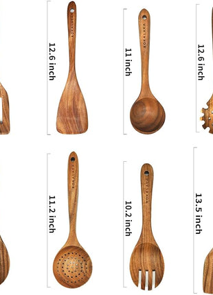 Teak Wooden Spoons for Cooking - 8Pcs Kitchen Utensils Set With Spatulas
