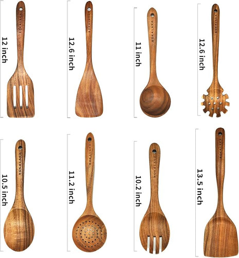 Teak Wooden Spoons for Cooking - 8Pcs Kitchen Utensils Set With Spatulas