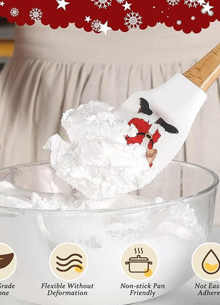 Silicone Spatula, Caliamary 3 Pieces Kitchen Silicone Spatula Set, Christmas Cake Decorating Spatula with Wooden Handle, Snowman Gingerbread Man and Santa Claus Pattern… (Santa Claus)
