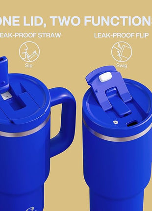32 oz Tumbler with Handle and Straw: Stainless Steel Insulated Tumbler Keeps Cold for 24 Hours, Leakproof Travel Cup Fits in Cup Holder and BPA-Free,Royal Blue
