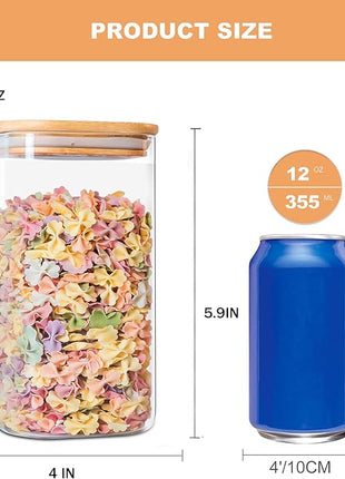 YUNCANG Glass Storage Jars 6 Pack 37oz Clear Glass Food Storage Containers with Airtight Bamboo Lid Stackable Kitchen Canisters for Candy,Cookie,Rice,Sugar,Flour,Pasta,Nuts and Spice Jars(Square)