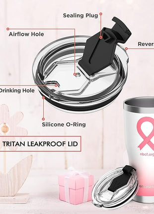 HAUSHOF 20 oz Tumbler, Stainless Steel and Double Wall Insulated Tumbler with Lid-Pink Ribbon for Birthday Christmas Gifts