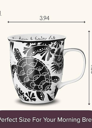 Karma Gifts 16 oz Black and White Boho Mug Sea Turtle - Cute Coffee and Tea Mug - Ceramic Coffee Mugs for Women and Men, 1 Count (Pack of 1)