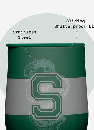 Corkcicle Stemless Insulated Wine Glass Tumbler - Keeps Beverages Cold 6 Hrs Hot 3 Hrs - Stainless Steel - Easy-Grip - Summer Drinkware Gift - Keeps Drinks Ice Cold - 12 oz - Slytherine