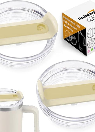 40 OZ Tumbler Lid Replacement Fit for Stanley Cup, 2 Pack Clear Replacement Lids Fit for Stanley Travel Tumbler, Spill Proof Tumbler Covers for Stanley Cup Accessories (Clear - Cream)