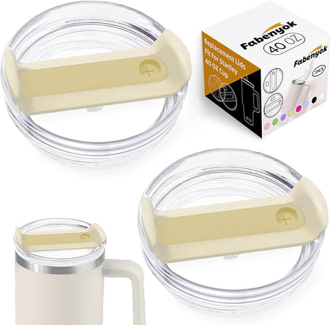 40 OZ Tumbler Lid Replacement Fit for Stanley Cup, 2 Pack Clear Replacement Lids Fit for Stanley Travel Tumbler, Spill Proof Tumbler Covers for Stanley Cup Accessories (Clear - Cream)