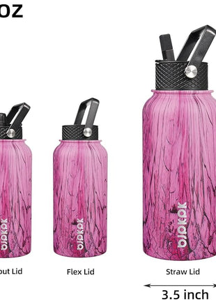 BJPKPK Insulated Water Bottles with Straw Lid, 27oz Stainless Steel Water Bottle with 3 Lids, Leak Proof BPA Free Metal Thermo, Mugs, Tumblers, Keep Cold Hot - Wood Pink