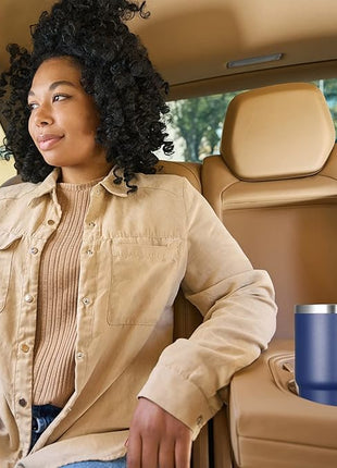 VEGOND 20 oz Tumbler with Handle Lid and Straw, Stainless Steel Insulated Travel Coffee Mug Spill Proof Double Wall Metal Tumbler Cup Keeps Drink Hot and Cold, Navy Blue 1 Pack