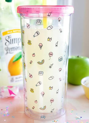 Silver Buffalo Sanrio Hello Kitty Plastic Tall Cold Cup with Lid and Straw, 20 Ounces