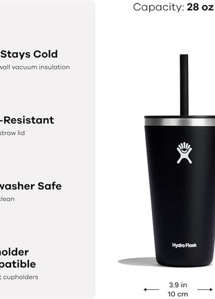 Hydro Flask All Around Tumbler Straw Lid, Insulated Travel Mug, Stainless Steel Coffee Cup 28 Oz Reef