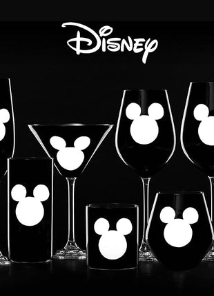 JoyJolt Disney Luxury Mickey Mouse Stemless Wine Glasses Set. 2x European Crystal Glass Drinking Glasses. Premium Xmas Stuff, Gifts and Cups. 20oz Black Wine Glass, Disney Wine Glass