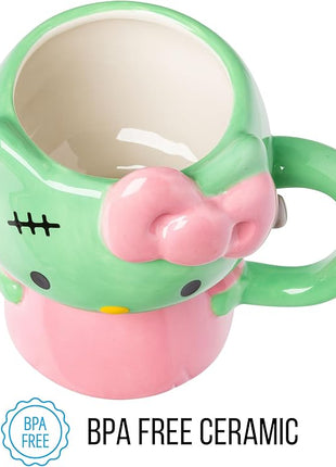 Silver Buffalo Sanrio Hello Kitty Halloween Frankenkitty Pink Dress Ceramic 3D Sculpted Mug, 20 Ounces