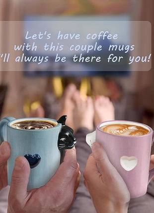 BigNoseDeer Couple Gifts Cute Kissing Cat Mug Matching Couples Stuff Ceramic Coffee Mugs for Wedding Gifts Anniversary Engagement Gift for Couples Cat Lovers 12oz