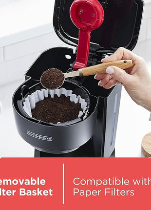 BLACK+DECKER 12-Cup Coffee Maker with Easy On/Off Switch, Easy Pour, Non-Drip Carafe with Removable Filter Basket, Vortex Technology, Black