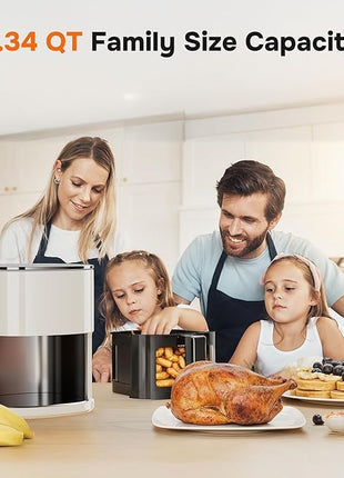 Simple Deluxe Air Fryer - 6.34 QT Digital Airfryer with Visible Window, 12 Presets Functions, Nonstick and Dishwasher-Safe Basket, 1700W, Beige