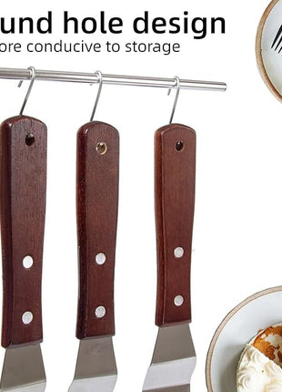 Cake Decorating Angled Icing Spatula Set of 6 8 & 10 Inch Wooden Handle Stainless Steel Offset Frosting Spatulas