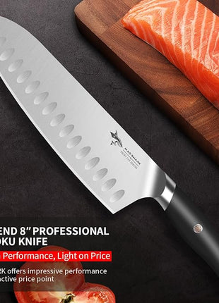 MAD SHARK Kitchen Knife, Professional 8-inch Santoku Knife, Made of German High Carbon Stainless Steel, Non-stick Ultra Sharp Kitchen Knife with Ergonomic Handle, Gift Box