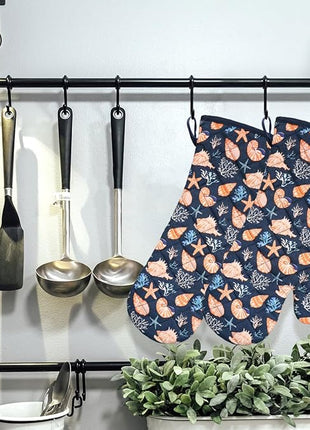 Oven Mitts Cotton Fashion Cute Cowry Design 1pair Heat Resistant Oven Gloves Safe Cooking Baking Grilling Barbecue Machine Washable Pot Holders (Cowry)