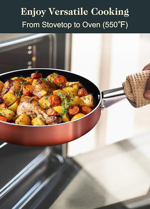 Pots and Pans Set Non Stick, 7 Piece Ceramic Cookware Set, Non Toxic Kitchen Induction Cookware Sets, Pots and Pans Cooking Set with Oven Safe Handle, 100% PFOA Free, Copper