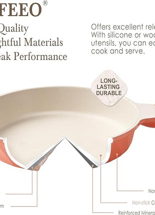 Frying Pans Non stick - 3 PCS Nonstick Frying Pan Set Omelette Pans for Cooking Set, Granite Skillet Set Kitchen Induction Cookware Chef's Pan Gift, 8", 9.5" &11", Coral Pink