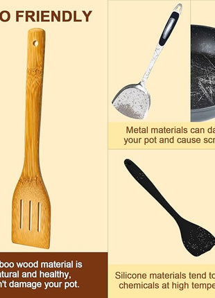 Wooden Spoons for Cooking 7-Piece, Kitchen Nonstick Bamboo Cooking Utensils Set, Healthy Bamboo Wooden Spatula Spoon for Cooking