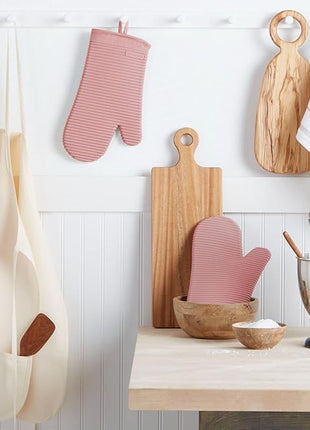 KITCHENAID Ribbed Soft Silicone Oven Mitt 2-Pack Set, 7.5"x13", Dried Rose