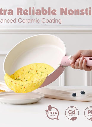 SENSARTE 17 Piece Ceramic Pots and Pans Set, Nonstick Detachable Handle Cookware, Induction Kitchen Cookware Set with Removable Handle, Dishwasher ＆ Oven Safe (Pink)