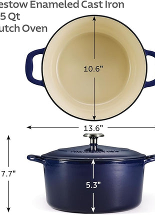 Tramontina Enameled Cast Iron Dutch Oven Pot with Lid, Round 6.5-quart, Blue
