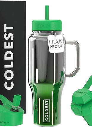 Coldest Tumbler with Handle and Straw - 100% Spill Proof Tumbler with Straw (3 Lids) - Stainless Steel Insulated Leakproof Tumblers for Women & Men - Cup Holder Friendly - 36 oz (Earth Nova)