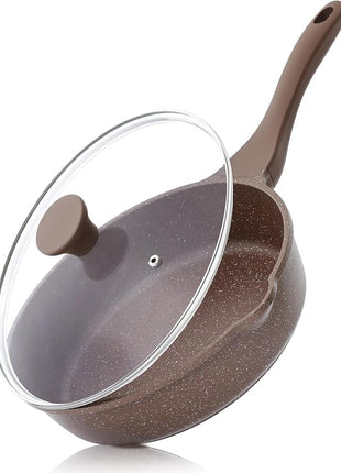 SENSARTE Nonstick Deep Frying Pan Skillet, 10-inch Saute Pan with Lid, Stay-Cool Handle, Cooking Pan, Healthy Stone Cookware Induction Compatible