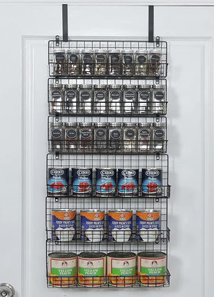 JKsmart 6-Tier Spice Rack Organizer with Door Hook, Wall Mounted & Over the Door Spice Racks for Kitchen Pantry Door Cabinet, Two Size, Large Capacity, Black