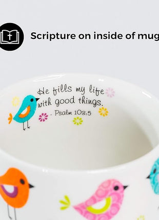 Divinity Boutique Inspirational Ceramic Mug with Birds-Psalm 103:5, He Fills My Life With Good Things, Multicolor, One Size, 12 ounces