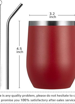 MEWAY 12oz/8 Pack Wine Tumbler Glasses with Lid - Stemless Double Wall Vacuum Stainless Steel Travel Tumbler - Keeping Cold & Hot for Wine,Coffee,Cocktails,Drinks-Family and Gifts (Red,Set of 8)