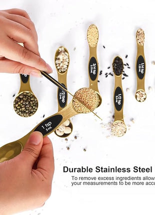 Magnetic Measuring Spoons Set Stainless Steel with Leveler, Stackable Metal Tablespoon Measure Spoon for Baking, Measuring Cups and Spoon Set Kitchen Gadgets Apartment Essentials Fits in Spice Jars