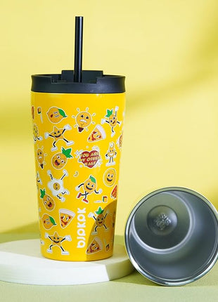 BJPKPK 18oz Insulated Tumbler With lid And Straw Stainless Steel Tumblers Travel Coffee Mug Reusable Thermal Cup,Hawaii Fruits Yellow