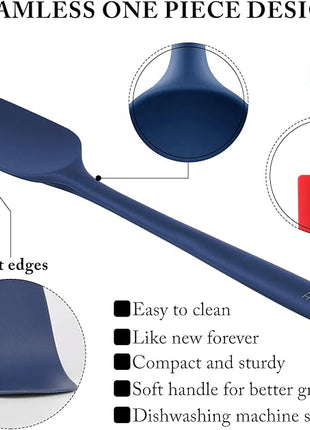 HOTEC 600℉ Heat Resistant BPA-Free Silicone Rubber Spatula Set, Kitchen Cooking Spatulas, Baking, Mixing, for Non Stick Cookware, Dishwasher Safe, Classic Blue Set of 5