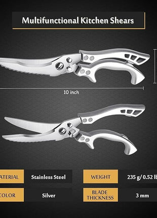 Dreach Reach Heavy Duty Poultry Shears with Serrated Edge - Kitchen Scissors For Chicken, Bone, Meat, Turkey, Fish - No Rust, Spring Loaded, Stainless Steel