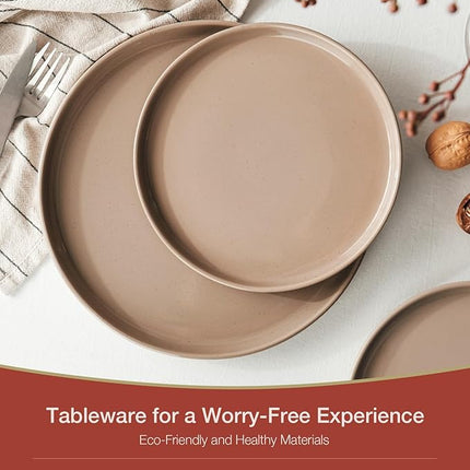 Famiware Milkyway Stoneware Dinnerware Sets with Mugs, Service for 4 (16pcs), Plates and Bowls Sets, Scratch Resistant, Microwave and Dishwasher Safe Dishes Set, Cinnamon Brown